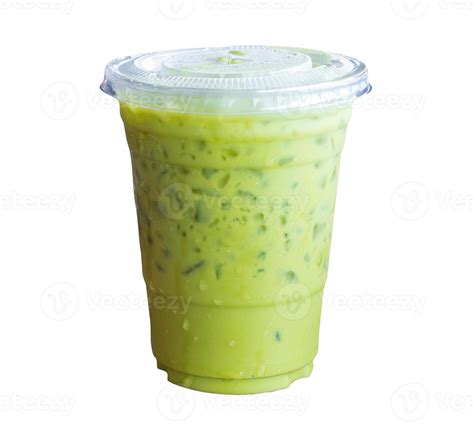 Iced Matcha Latte Or Thai Condensed Milk Added Green Tea In Transparent