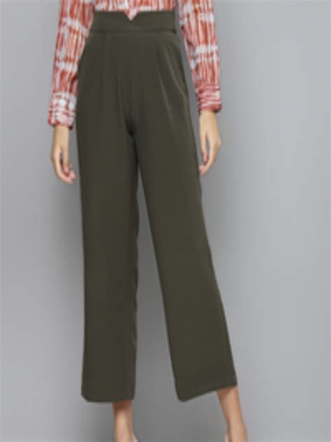 Buy Sassafras Women Olive Green Parallel Trousers Trousers For Women 13843270 Myntra