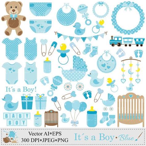 Baby Boy Clip Art, Blue Baby Shower Clipart, Nursery Clip Art, Baby Boy ...