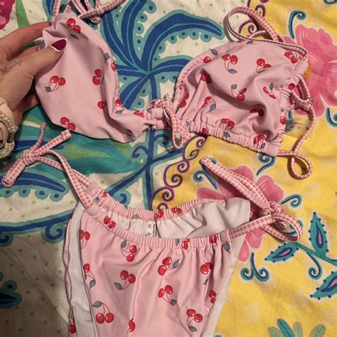 Pink Cherry Bikini Top Cherrybikini Depop