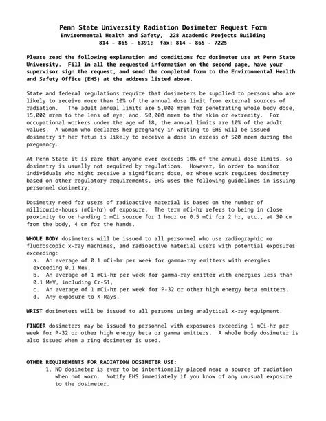 DOCX Penn State University Radiation Dosimeter Request Ehs Psu Edu