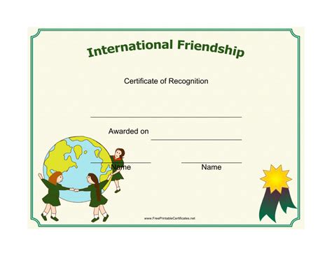 International Friendship Certificate Of Recognition Template Download