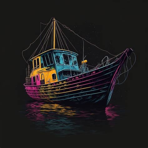 Premium AI Image | A colorful fishing boat in water reflection vector illustration