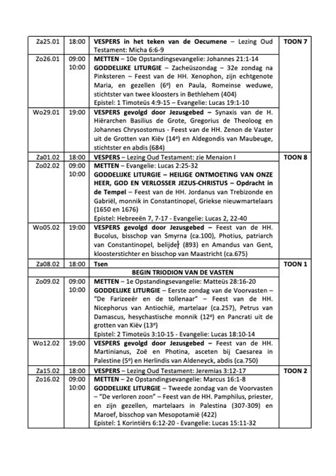 Liturgische Kalender Jan Febr 2020 Orthodoxe Parochie