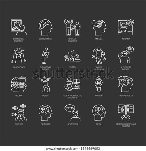 Mental Disorder Chalk Icons Set Delusions Stock Vector Royalty Free