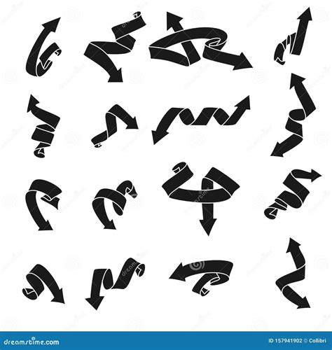 Collection Curly Black Arrows Set Pointer Element For Design Stock