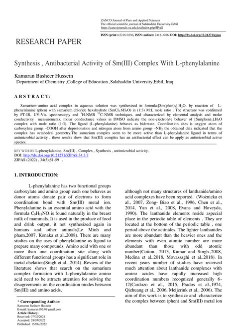 Pdf Synthesis Antibacterial Activity Of Smiii Complex With L