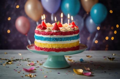 Premium Photo Twotiered Birthday Cake With Lit Candles