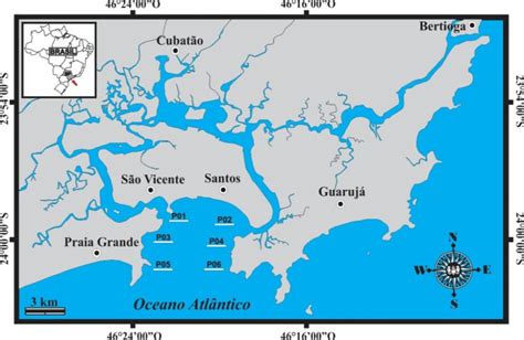 Mapa do Complexo Baía estuário de Santos São Vicente e canal de