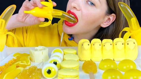 Asmr Yellow Food Banana Jelly Macarons Peeps Marshmallows Gummy