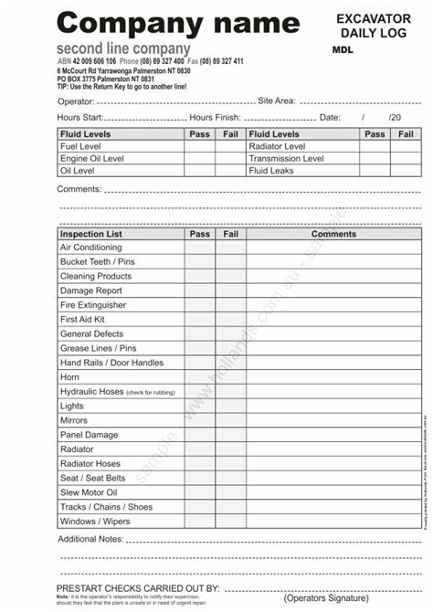 Daily Inspection Log Template