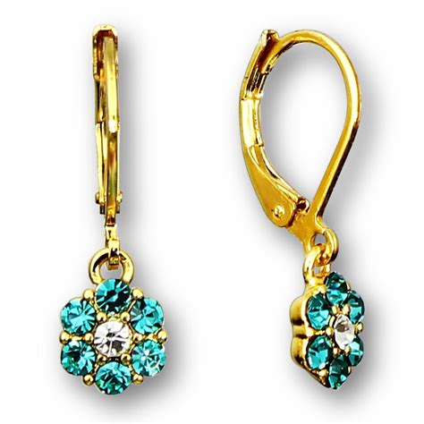 Annie & Belle - Girls Crystal Flower Hoop Earrings For Kids | Gold Plated Leverback Earrings For ...