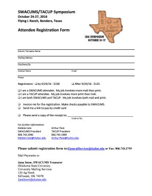 Fillable Online Swacums Tacup Symposium Attendee Registration Form Fax