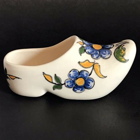 Vintage HOLLAND Clog Shoe White Porcelain Floral Handpainted Souvenir