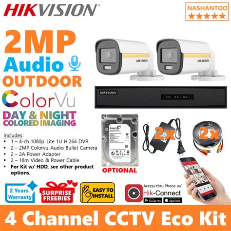 HIKVISION 4CH 2MP 2Cameras Outdoor Bullet ColorVU Audio Turbo HD 4CH