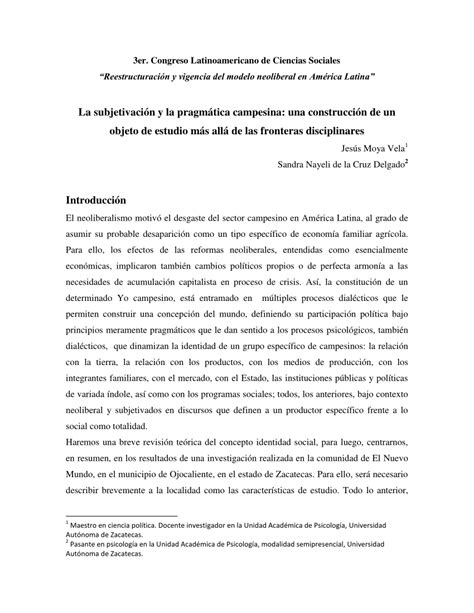 Pdf La Subjetivaci N Y La Pragm Tica Campesina Una Construcci N De