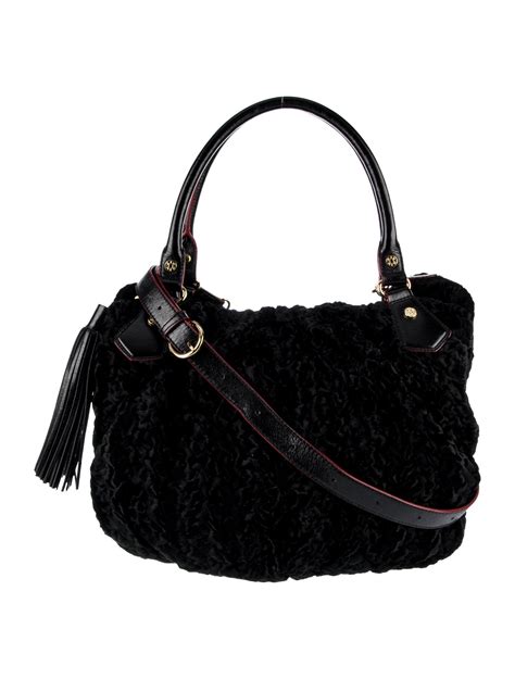 Mz Wallace Leather Trimmed Faux Fur Shoulder Bag Black Shoulder Bags Handbags Wmzwa41309