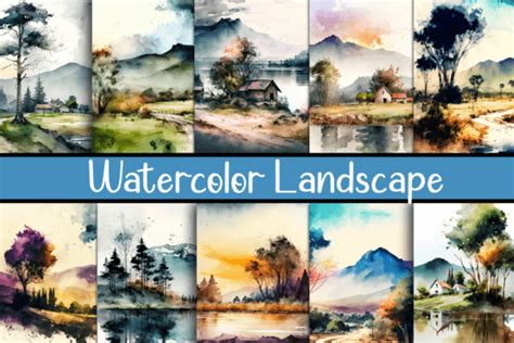 Watercolor Landscape Digital Paper Graphic by Pro Designer Team ...