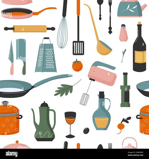 Kitchen Utensils For Cooking Seamless Pattern Vector Illustration