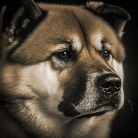 Encantador Retrato Digital De Feliz Perro Akita Inu Sobre Fondo Negro