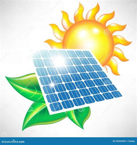 Solar Energy Panel With Sun And Leaves Stock Vector Illustration Of