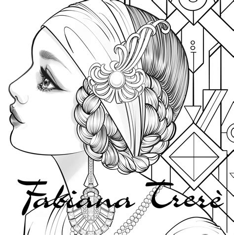 Art Deco Princess Coloring Page Line Art Digital Stamp - Etsy