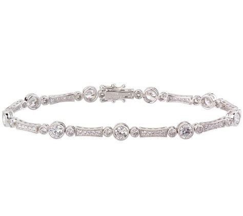 QVC Epiphany Diamonique Sterling Vintage Style Station 7 1/4" Bracelet ...