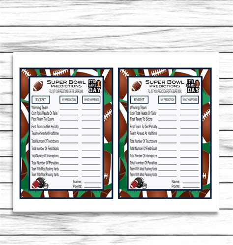 Printable Or Virtual Super Bowl Predictions Party Game, Kids Adults Fa ...