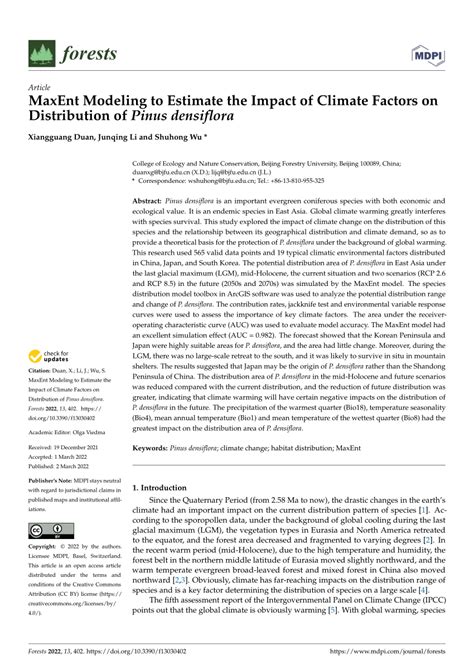 PDF MaxEnt Modeling To Estimate The Impact Of Climate Factors On