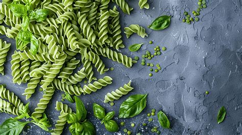 Green Lentil Fusilli Pasta On A Gray Concrete Background Lentil Pasta