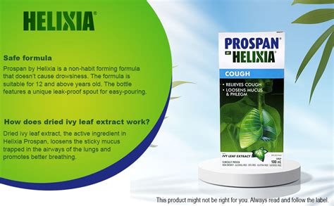 Helixia Prospan Natural Cough Syrup With Ivy Leaf Extract Expectorant Helps Eliminate Mucus