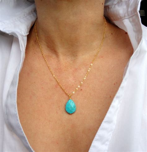 16k Gold Turquoise Necklace Delicate Gold Turquoise Necklace