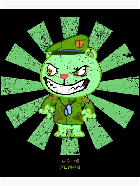 Fliqpy Retro Japanese Flippy Happy Tree Friends Essential Poster For