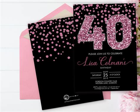 Diy 40th Birthday Confetti Invitation Printable Template Etsy