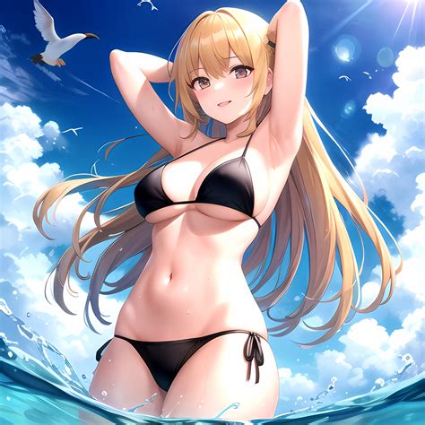 Empress Last Origin Girl Armpits Arms Behind Head Bikini Bird Black