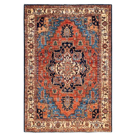 One Of A Kind Hand Knotted Traditional Tribal Serapi Blue Area Rug For