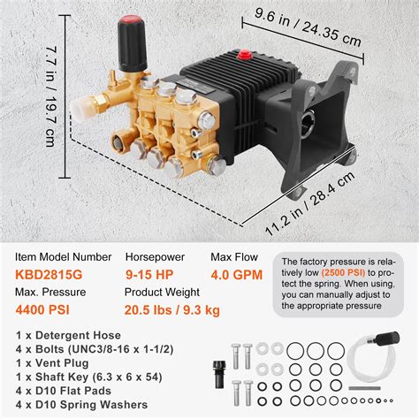 Vevor Vevor Pressure Washer Pump 254 Mm Shaft Horizontal Triplex Plunger 4400 Psi 4 Gpm