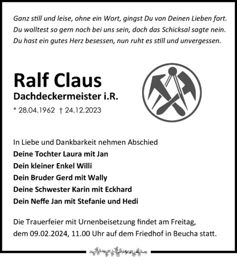 Traueranzeigen Von Ralf Claus Trauer Anzeigen De