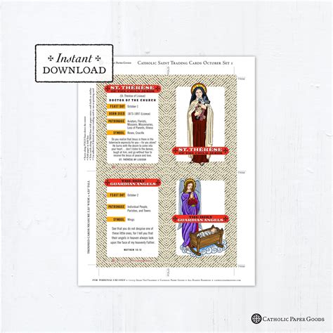 Catholic Saint Trading Cards October Set 1 Printable Plus Bonus