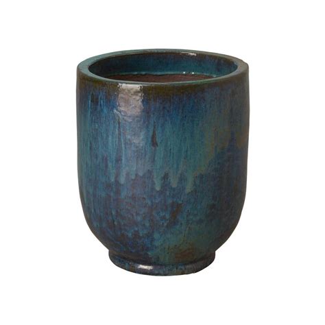 Emissary In D X In H Teal Ceramic Round Planter With Drainage