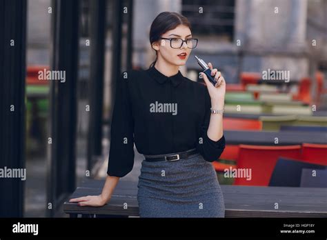 Beautiful Brunette With Glasses Stock Photo Alamy