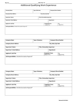 Fillable Online Additional Qualifying Work Experience Form Additional