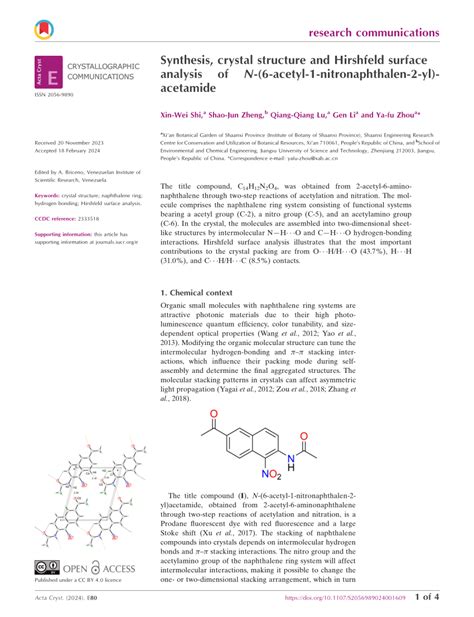 PDF Synthesis Crystal Structure And Hirshfeld Surface Analysis Of N