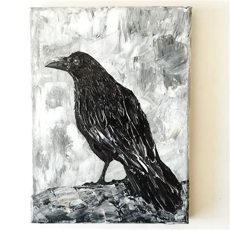 Beautiful Crow Acrylic Painting Bird Art on Canvas - Inspire Uplift