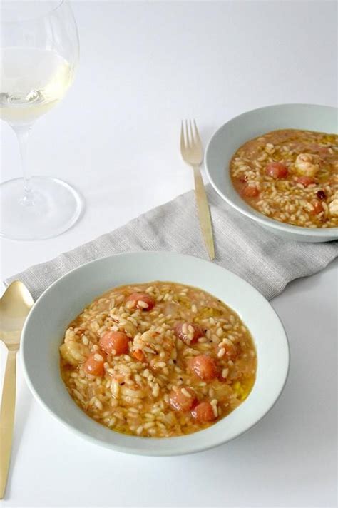 Risotto De Gambas Y Tomates Cherries Risotto Tomates Cherry Comida