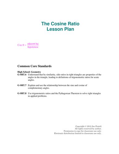 The Cosine Ratio Lesson Plan | Teaching Resources