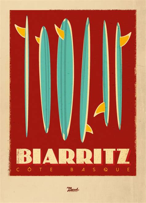 Affiche Vintage Biarritz Surfboards Marcel Travel Posters Taille 30