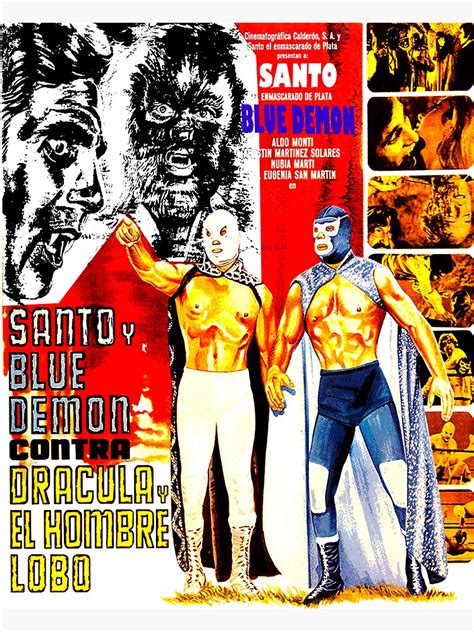 "Santo y Blue Demon vs Drácula y el Hombre Lobo" Sticker for Sale by Nonamerspod | Redbubble