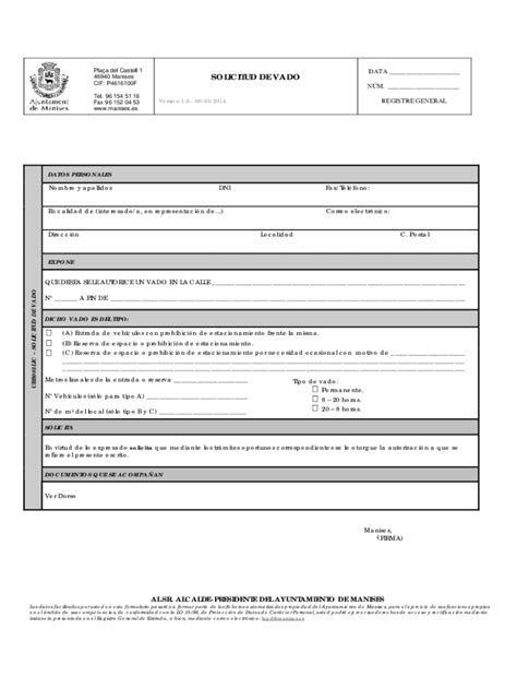 Completable En línea URB003LIC SOLICITUD DE VADO doc Fax Email Imprimir