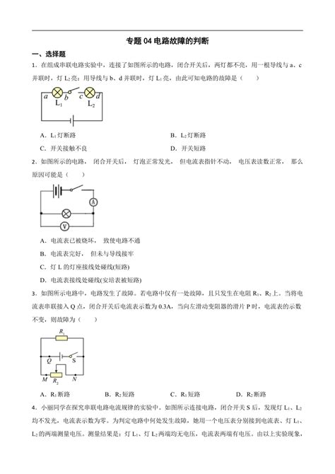 2023年中考物理二轮复习专题训练04 电路故障的判断（含解析） 21世纪教育网